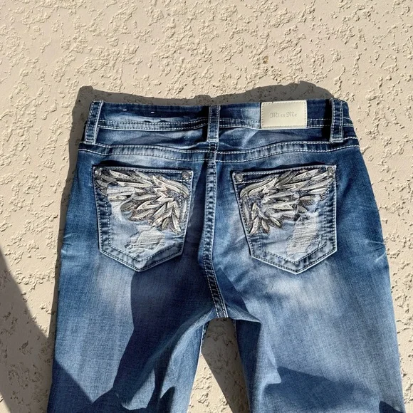 Miss Me Jeans Size 30 Ankle Skinny Rhinestones Angel Wing Sequins Distressed - Picture 5 of 11